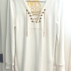 NEW Michael Kors White Swimsuit Cover Up with Gold Accents. Size P/M